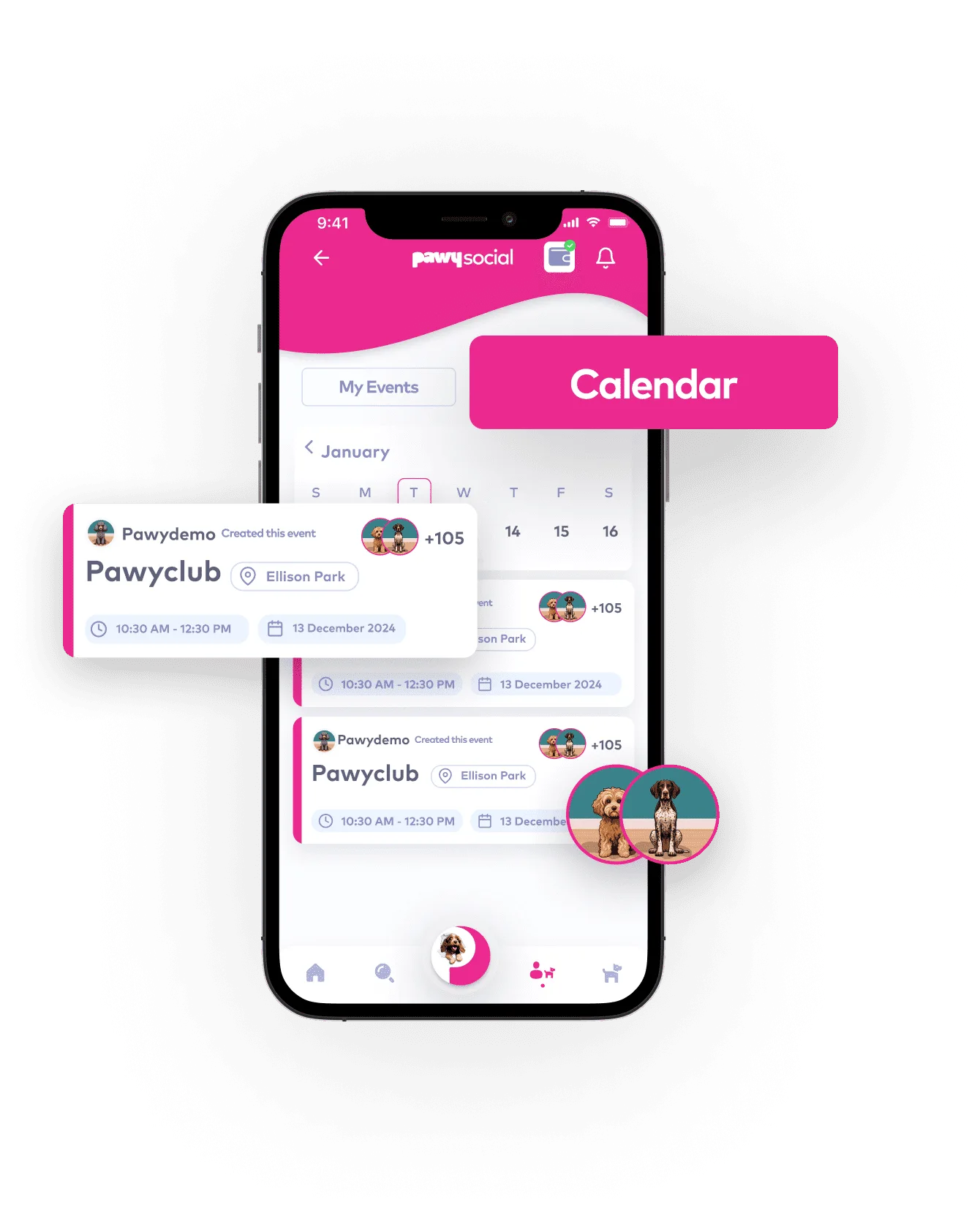 Pawy social module screen